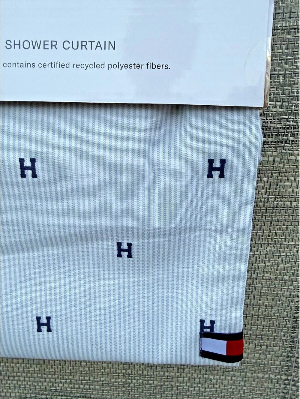 Tommy Hilfiger University Stripe Blue White Oxford Fabric Shower Curtain 72